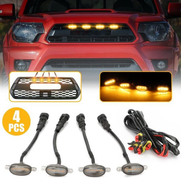 4X Amber Smoke LED Grille Lights – Style Meets Safety for Your Ride.