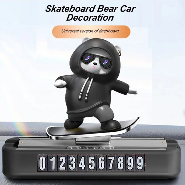 Cute Sliding Bear Car Dashboard Toy with Parking Number – Funny Skateboard
