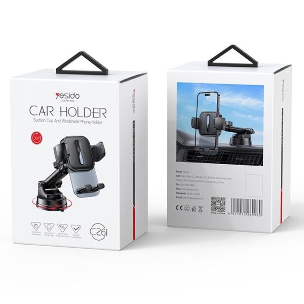 Yesido C261 Universal Phone Car Holder with Vacuum Suction Cup Base Adjustable Stably Holding For 4.7-7.2 Inch Mobile Phones