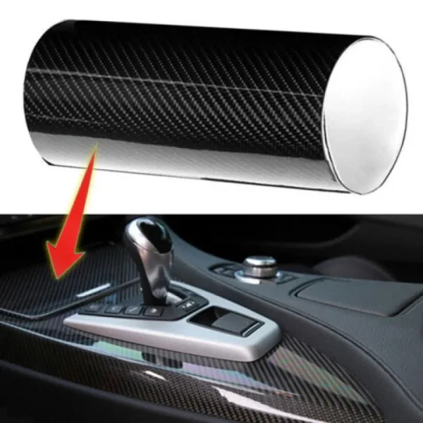 7D Glossy Carbon Fiber Vinyl Film Car Interior Wrap Stickers 10 inch