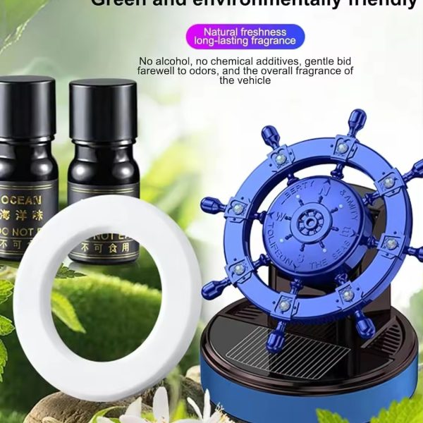 Solar Rotating Ship Wheel Car Air Freshener – Luxury Dashboard Perfume with Compass Design