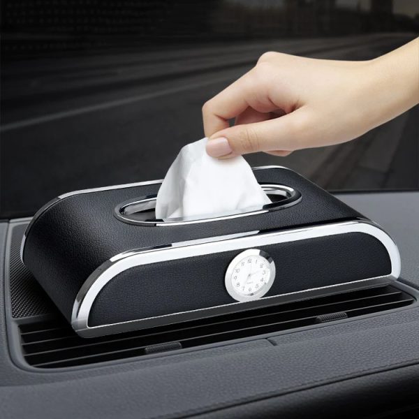 2 in 1 Car Tissue Box Holder with clock and number plate