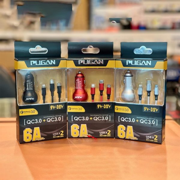 3 in 1 Pugan USB Car Fast Charger - 6A - Charge Your Devices On-the-Go!