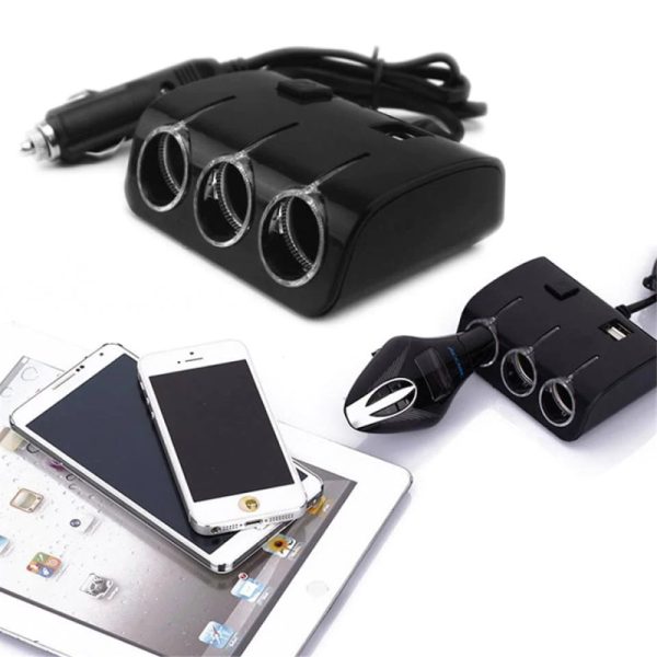 3 Socket 2 USB PLUG CHARGER MULTI CAR POWER LIGHTER SPLITTER 12V/24V