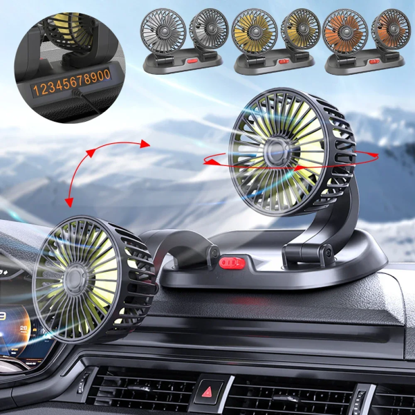 Car Double Fan - Dual Airflow Cooling Fan with Number Card