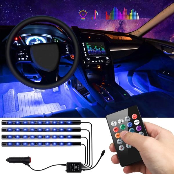 Car Interior RGB Atmosphere Lights – 4pcs Multi-Color Music Sync Neon Strip Lights