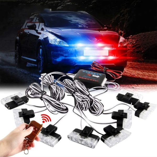 Car LED Strobe Light Wireless Remote Control Strobe grill Light 8 x 2LED 8 in 1 DC12V