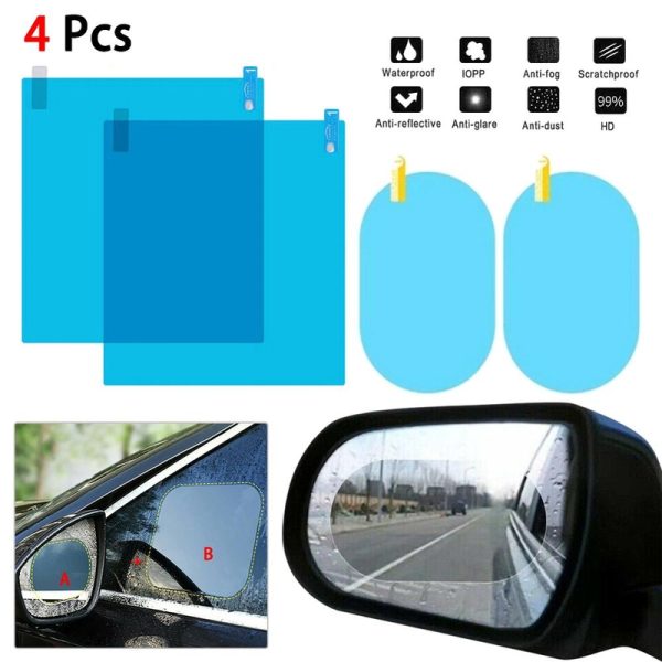 Waterproof Mirror Protector Film Mist 4Pcs | Car Anti Rain Rear View Mirror Clear Film - Crystal Clear Vision at Rainy Weather