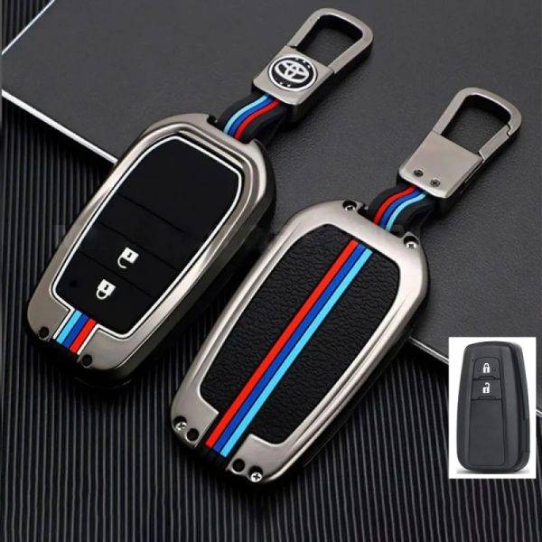 Car Metal Key Cover With Car Key Ring And Soft Silicone For Toyota CHR, Prius, Corolla Cross, Prado