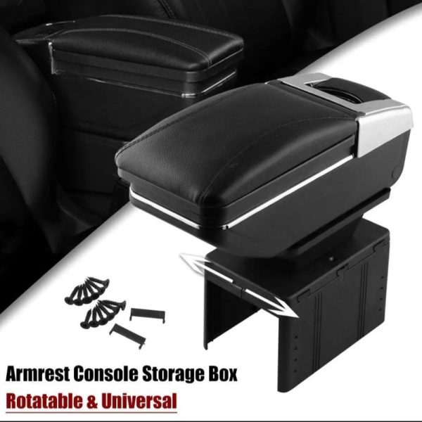 Universal Car Armrest Console Box Artificial Leather- Black
