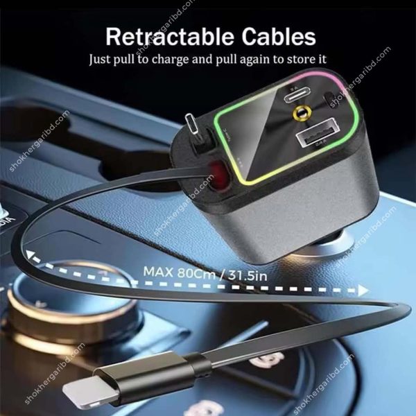 Car Roof Starlight 4 In 1 Retractable 66w Car Charger Dual Type-C Fast Adapter