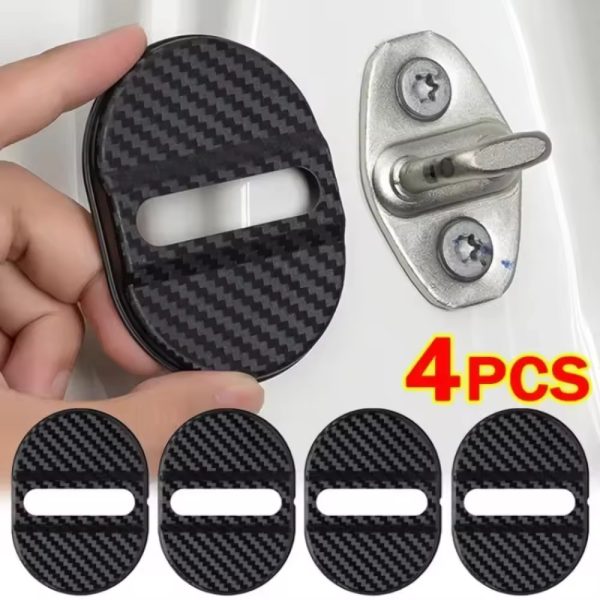 Car Door Lock Cover 4 Pcs Set – Stainless Steel Carbon