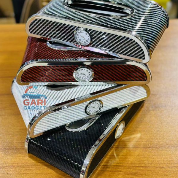 Car Tissue Box Carbon with Clock - Multi-Functional Tissue Box for your Car